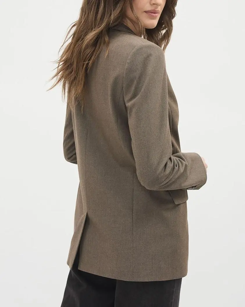 Brown Double-Breasted Wool-Blend Blazer