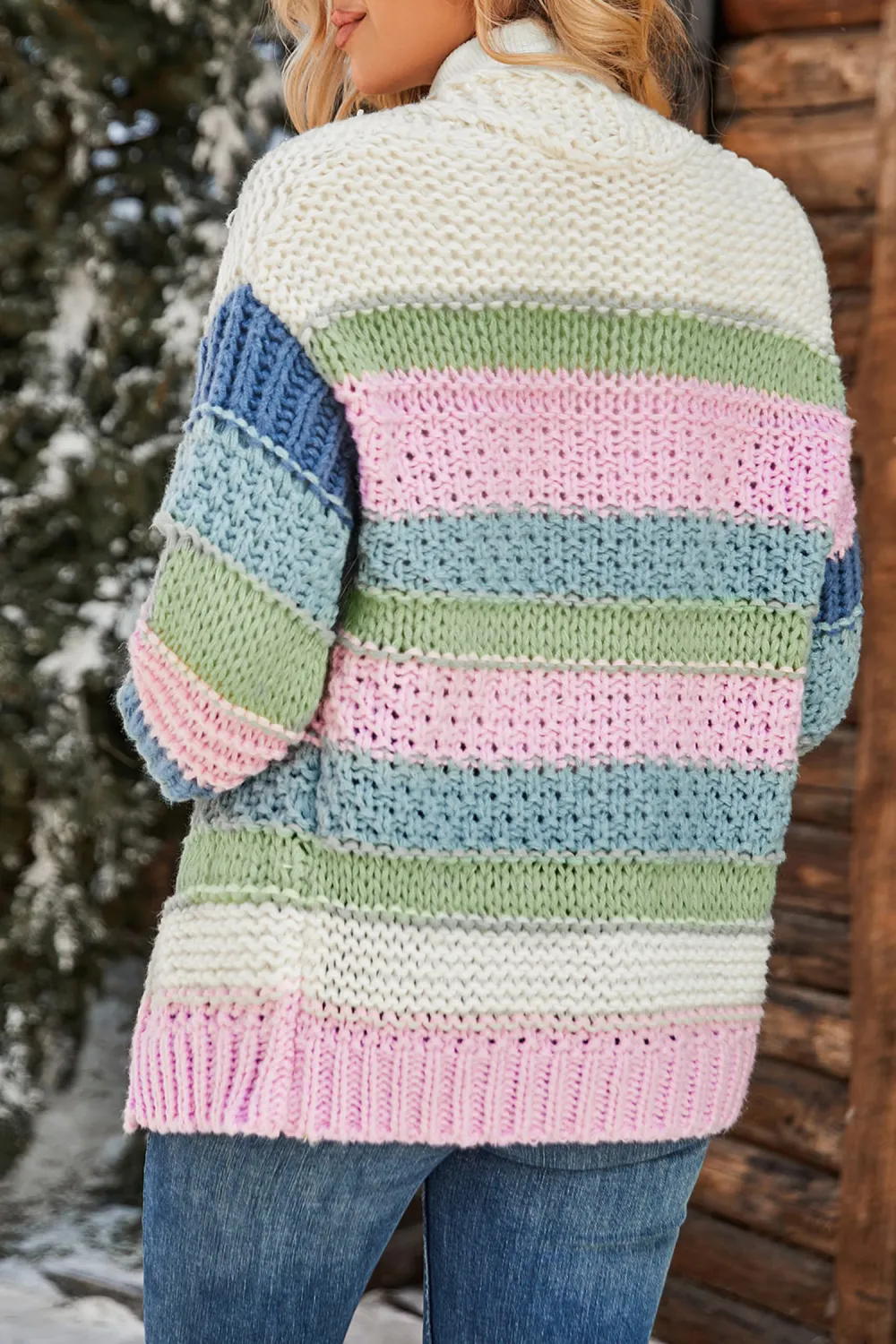 Colorblock Crochet Open Front Cardigan