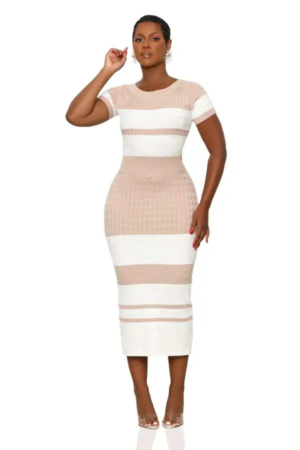 Knit Stripe Dress (Nude/White)