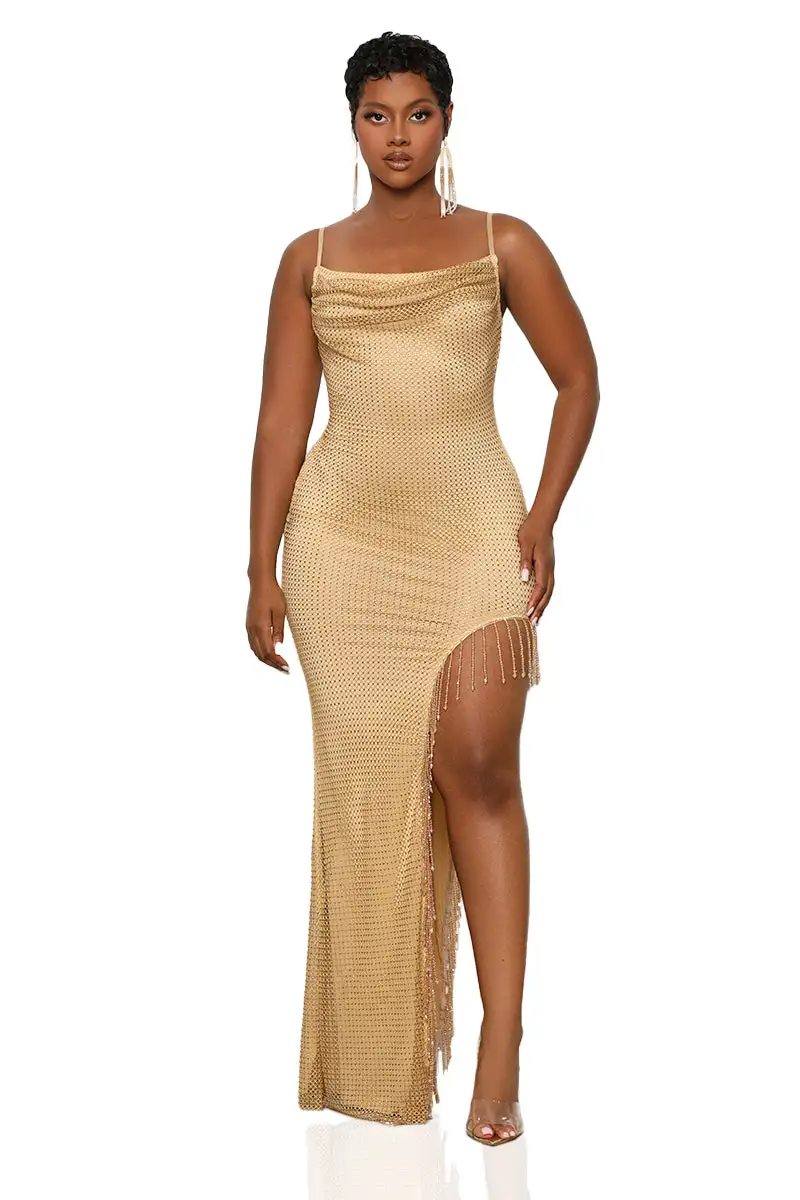 The Icon Bejeweled Dress (Tan)