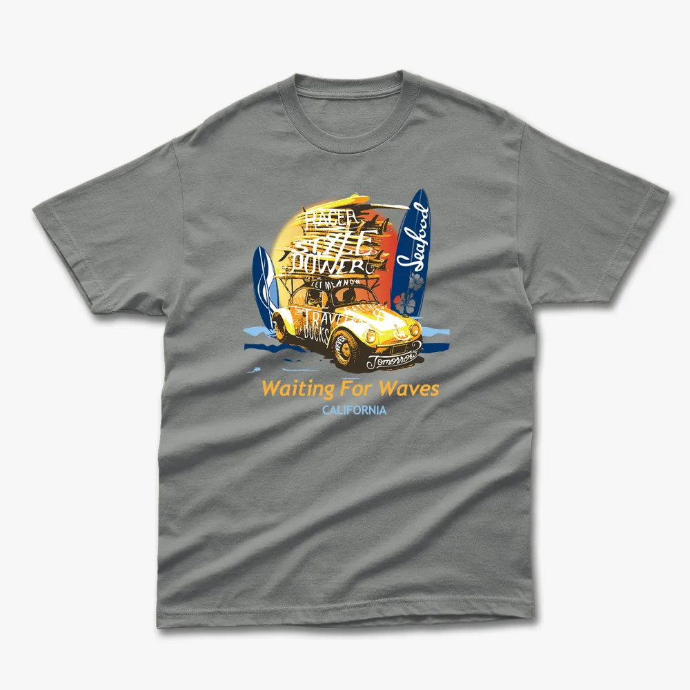 Retro Summer Waiting For Waves Printed T-Shirt