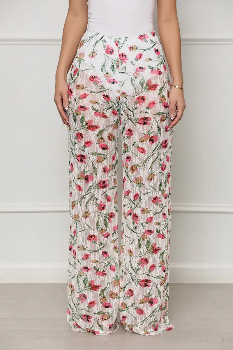 Throwing Roses Lace Pants (White Multi)-FINAL SALE