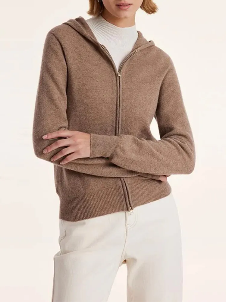 Pure Cashmere Hooded Zipper Cardigan