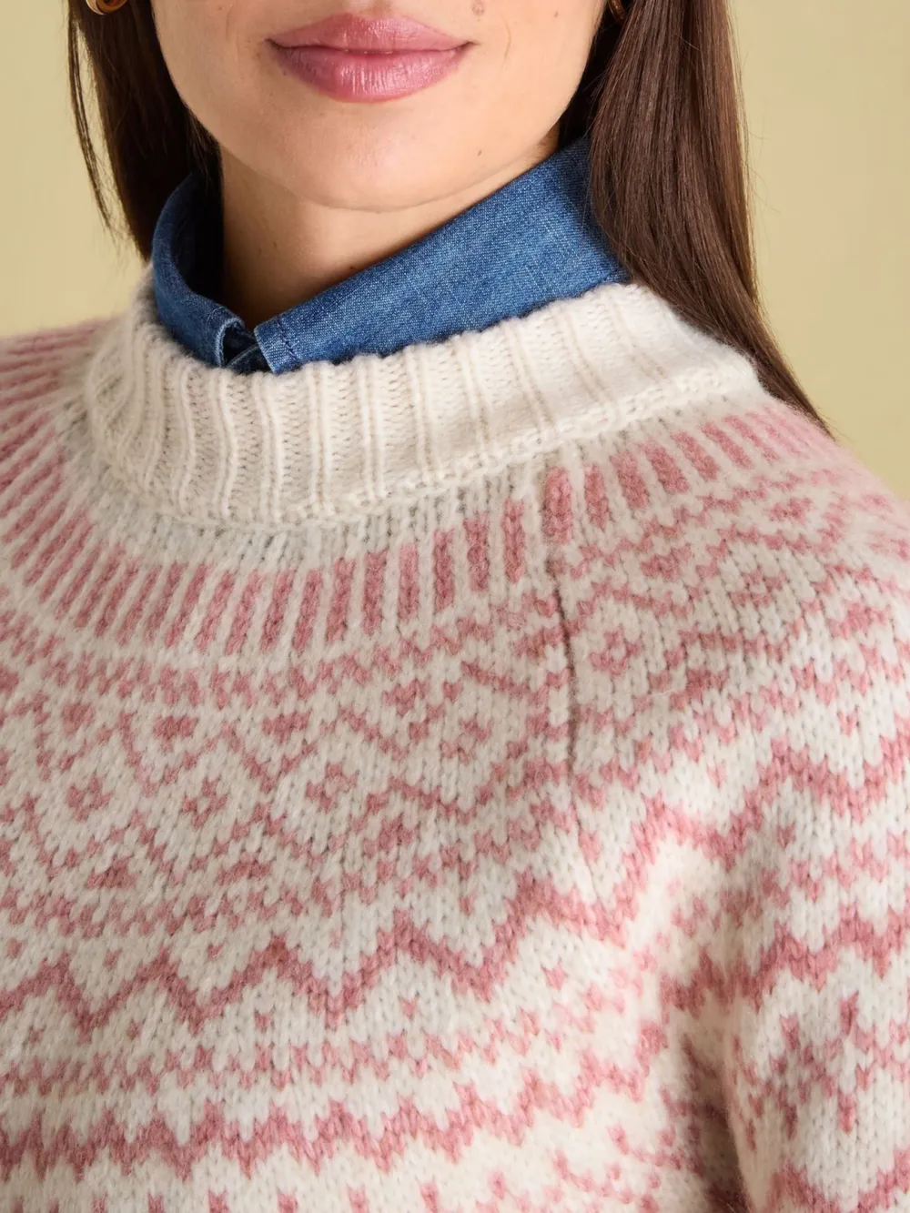 Charlotte Pink Crew Neck Fairisle Pattern Jumper