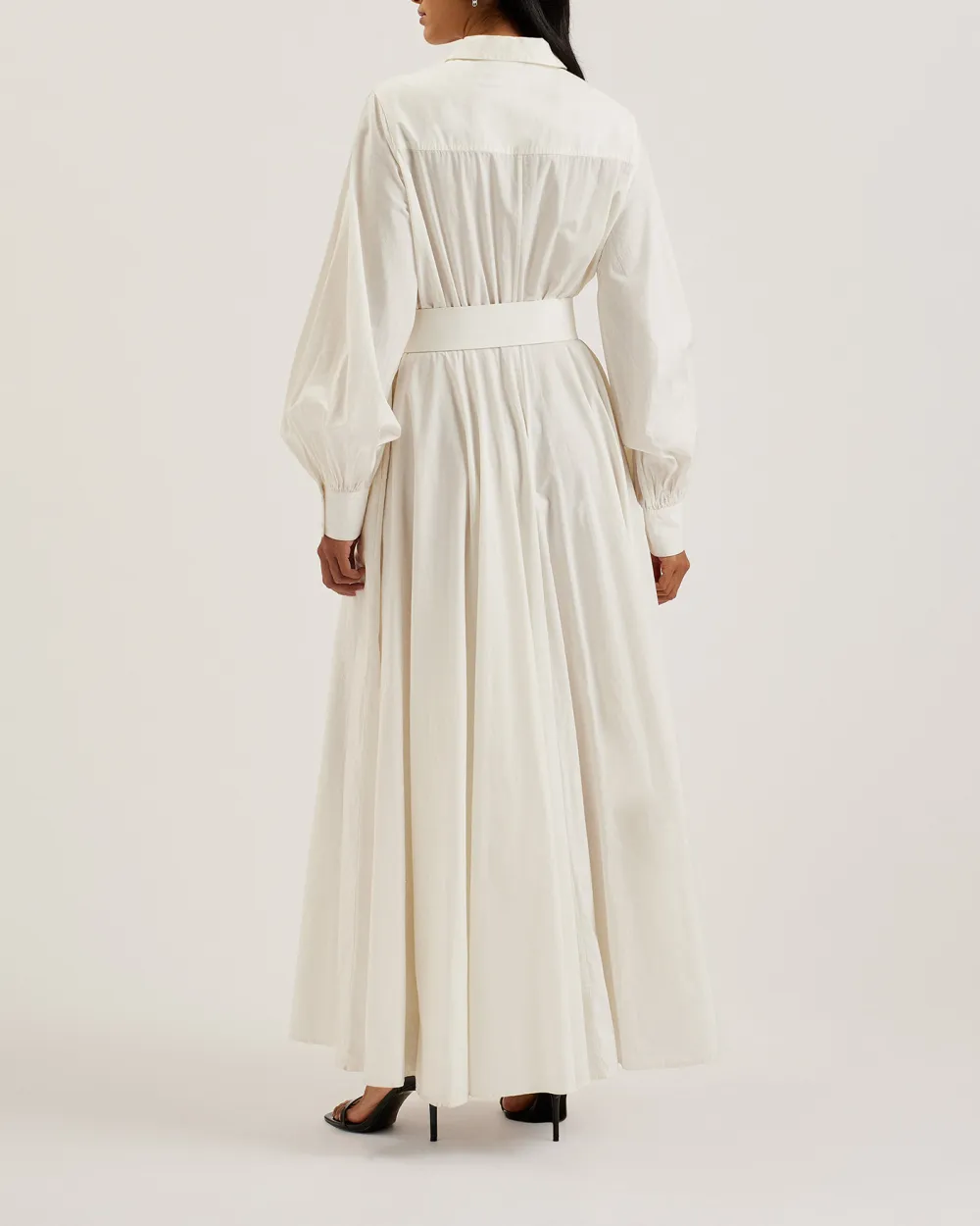 Ene Button Down Maxi Shirt Dress With Belt White