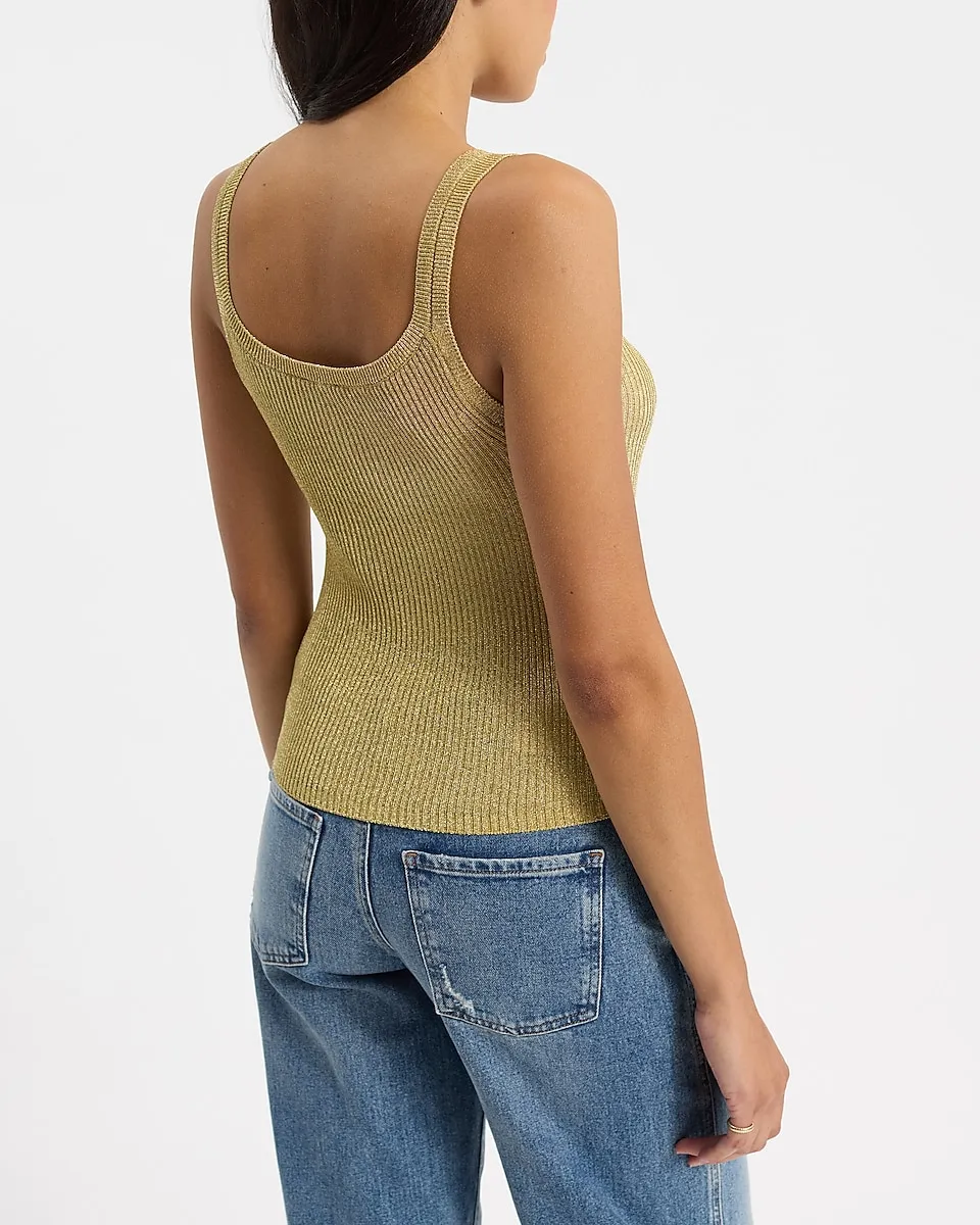 Metallic Fitted Scoop Neck Sweater Tank