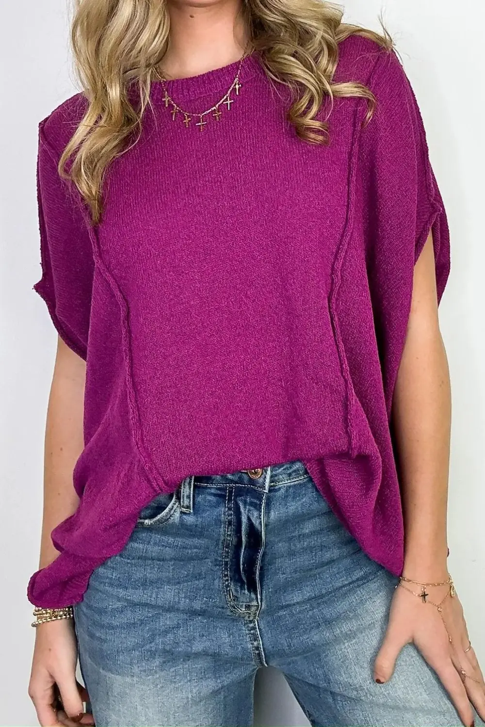 Drop Shoulder Exposed Seam Sweater