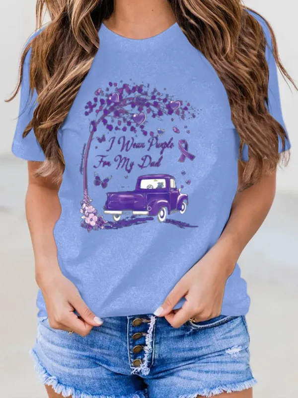 Women'S I Wear Purple For My Dad Round-Neck T-Shirt