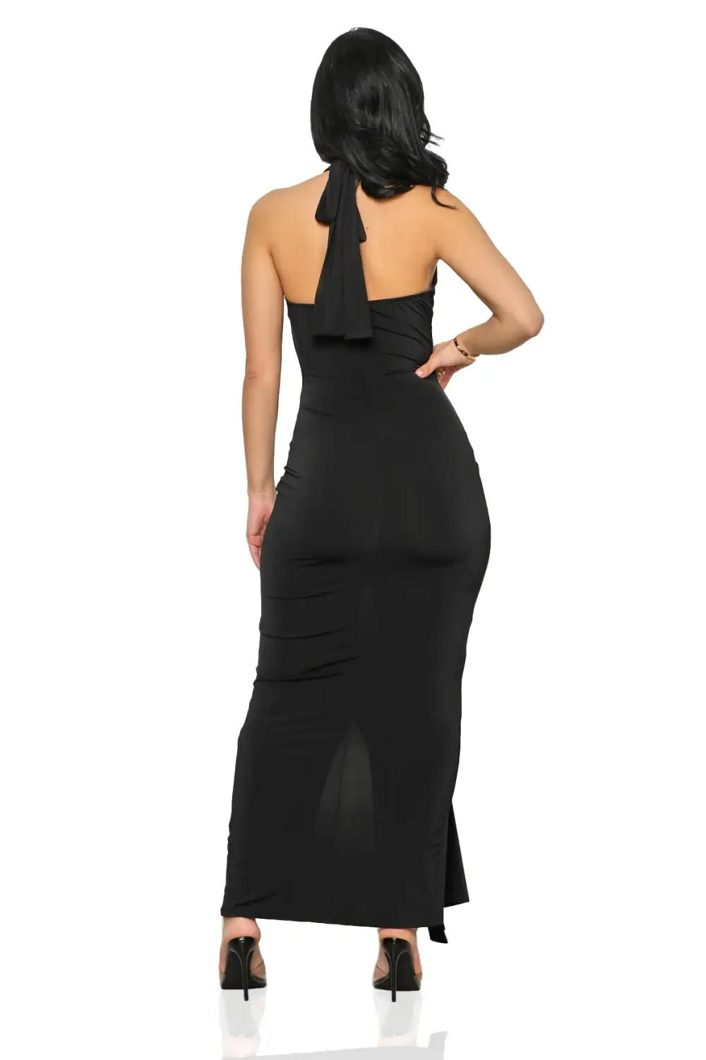 Cosmopolitan Deep Plunge Dress (Black)-FINAL SALE