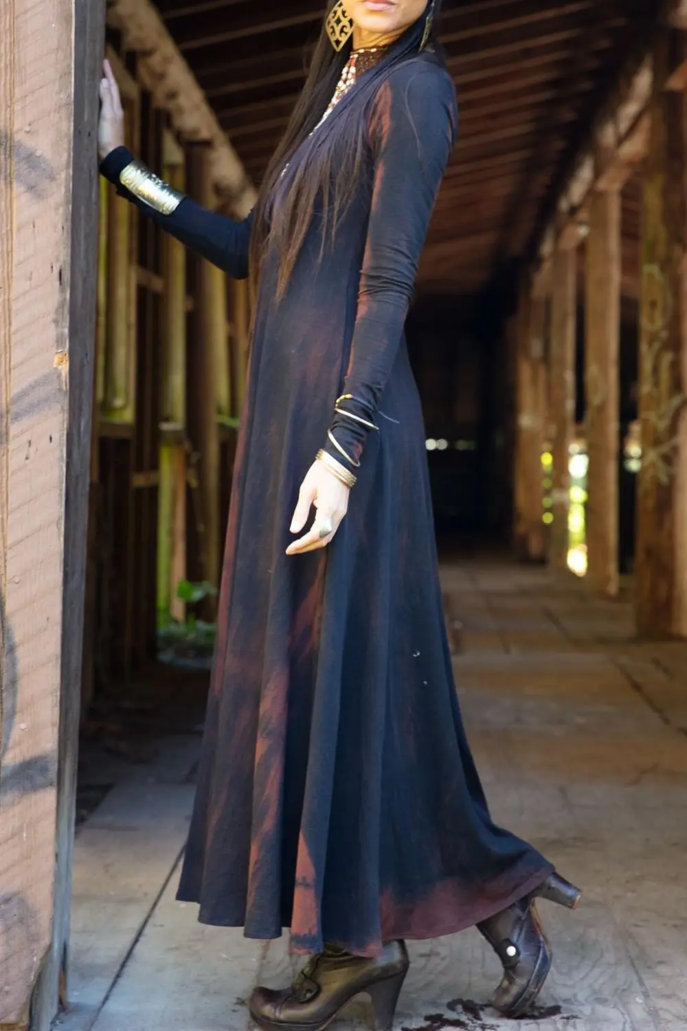 Amber Dress - Shibori - Black / Rust