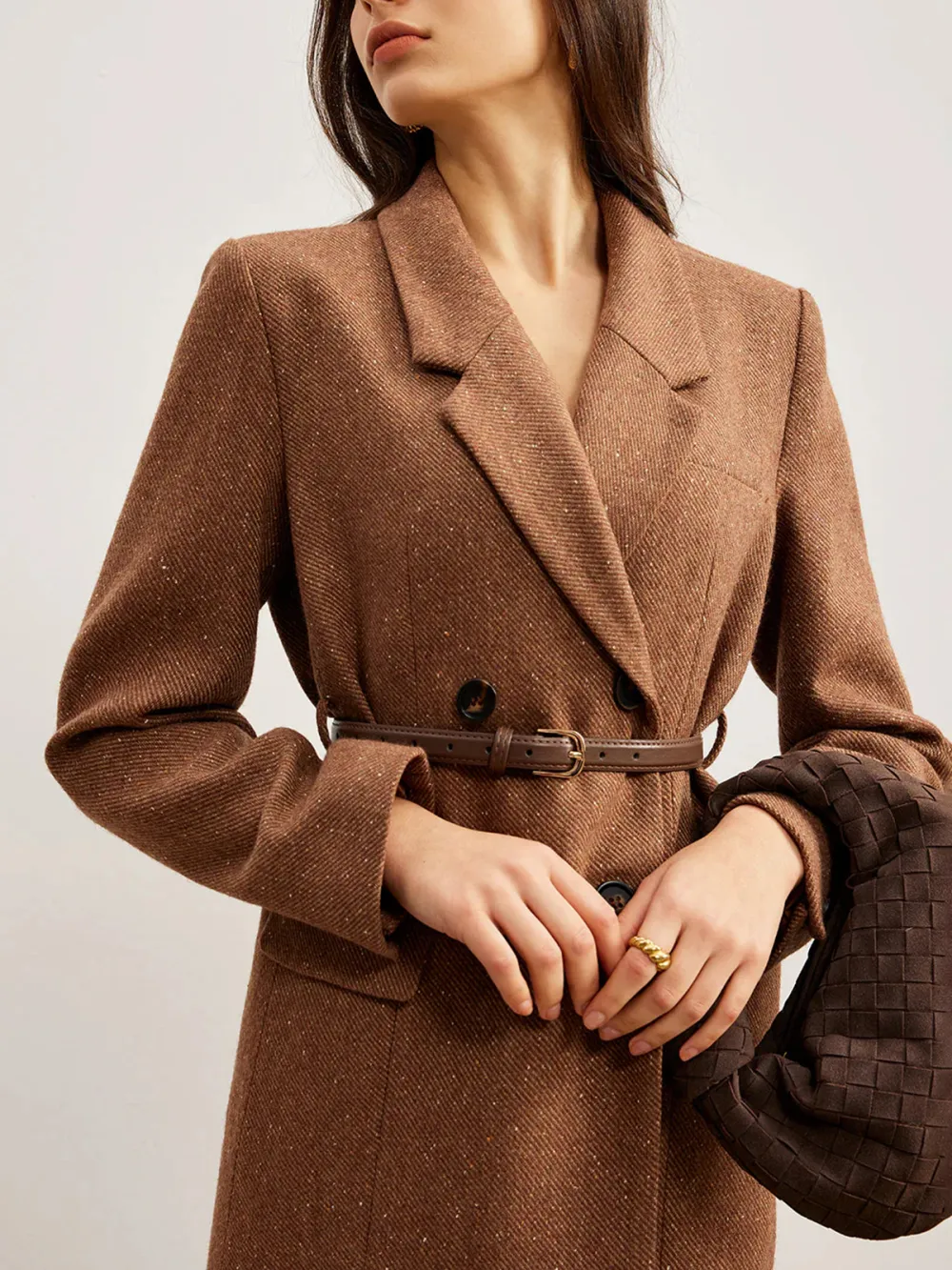 Double-Breasted Lapel Blazer With Belt