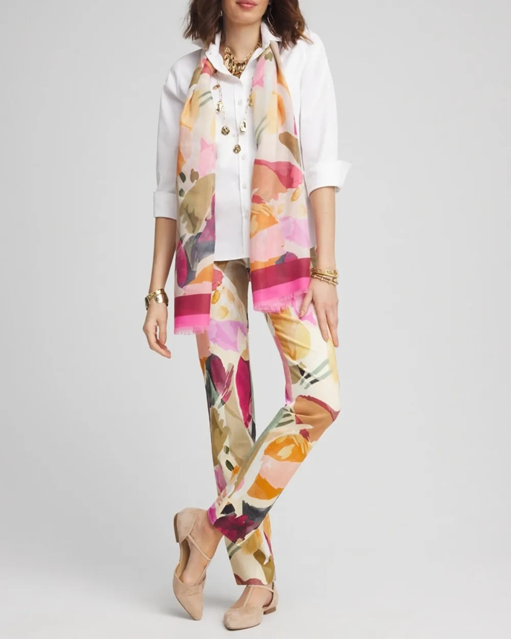 Multicolor Abstract Print Slim Fit Trousers