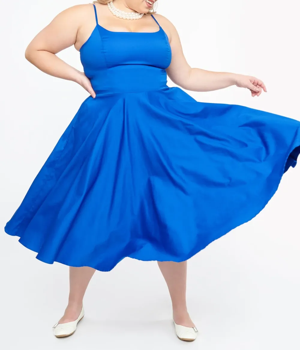 1950s Cobalt Blue Cotton Swing Dress