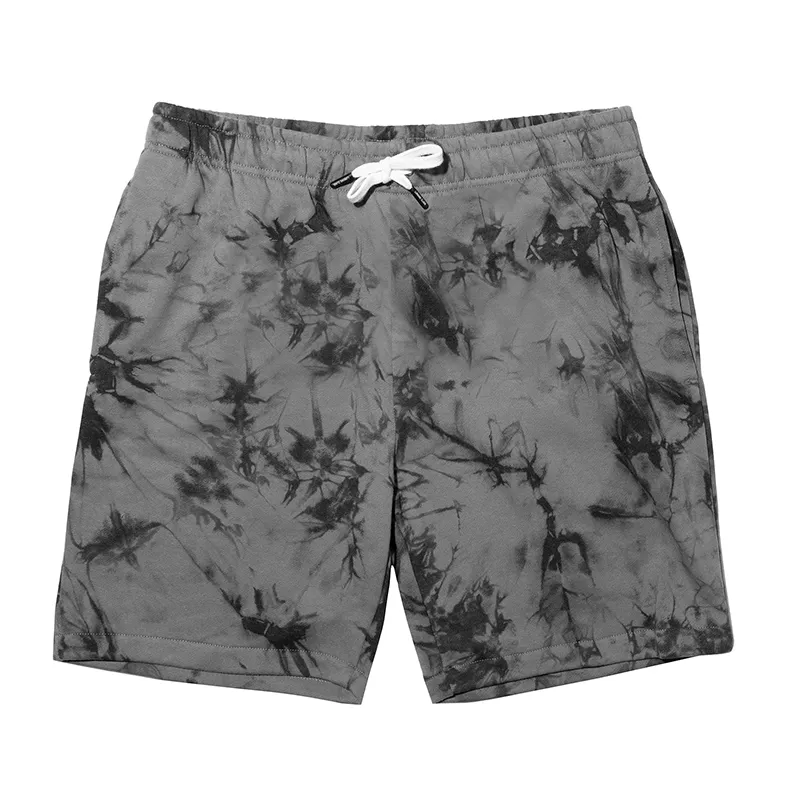 Black Tie Dye Printed Elastic-waistband Shorts