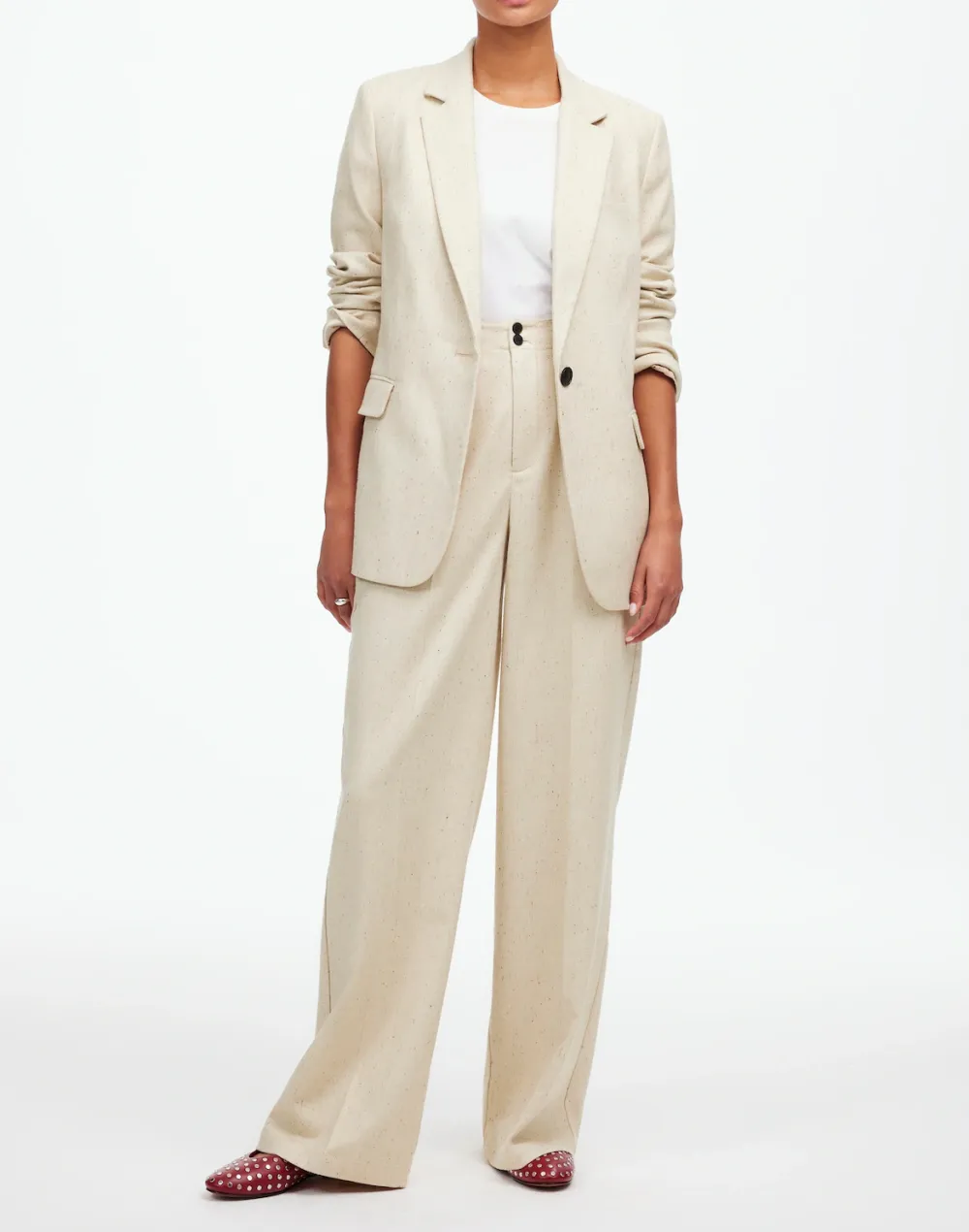 Wide-Leg Pant in Herringbone Italian Fabric