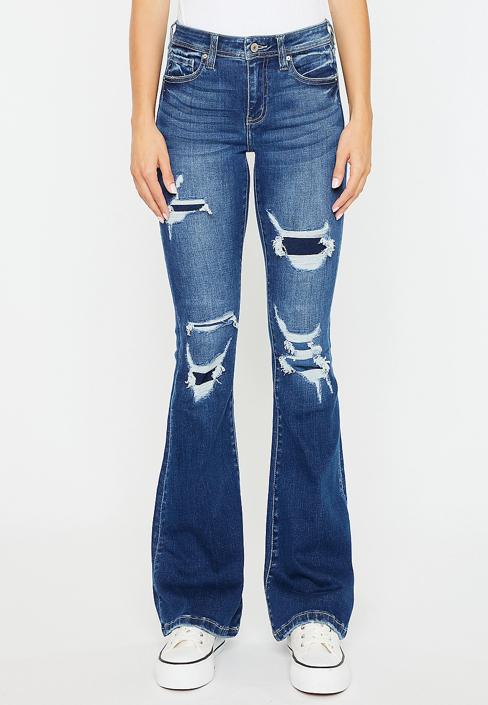 KanCan Mid Rise Ripped Flare Jean