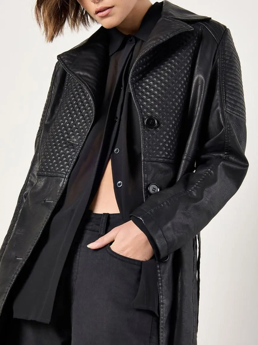 Faux Leather Biker Trench Coat