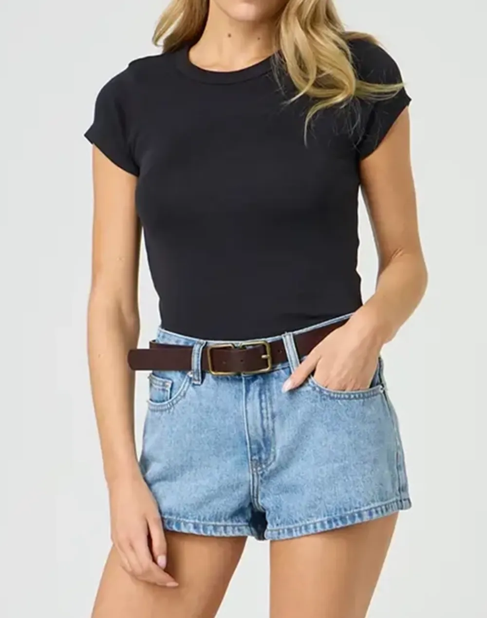 Mid Rise Denim Mini Short