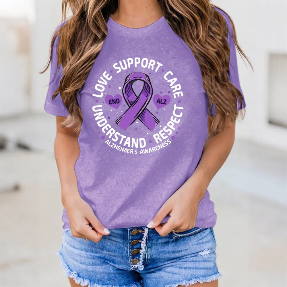 Women'S Love Support Care Understand Respect Alzheimer'S Awareness Round-Neck Short-Sleeved T-Shirt