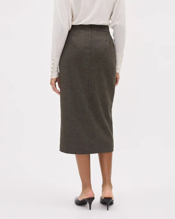 Tweed Pencil Midi Skirt With Wrap Detail