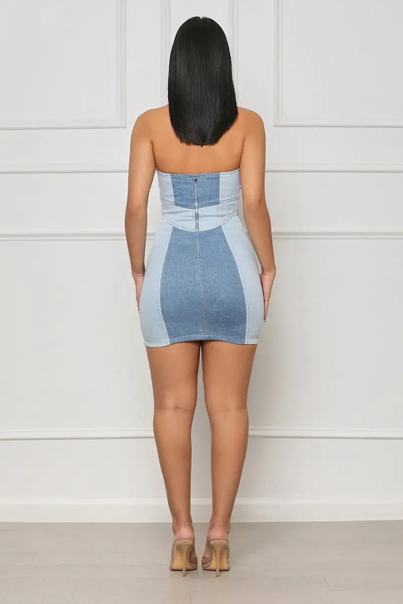 Skippin' The Lines Corset Denim Dress (Blue)- FINAL SALE