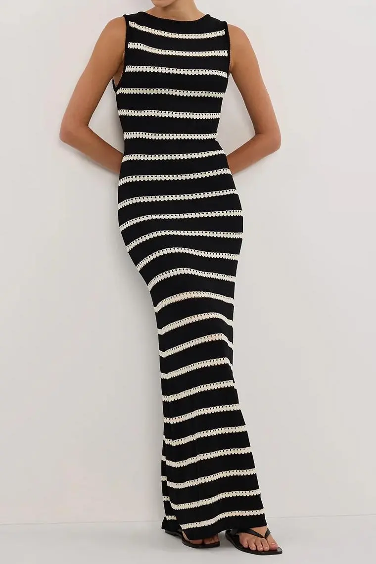 SAM STRIPE BOAT NECK MAXI DRESS