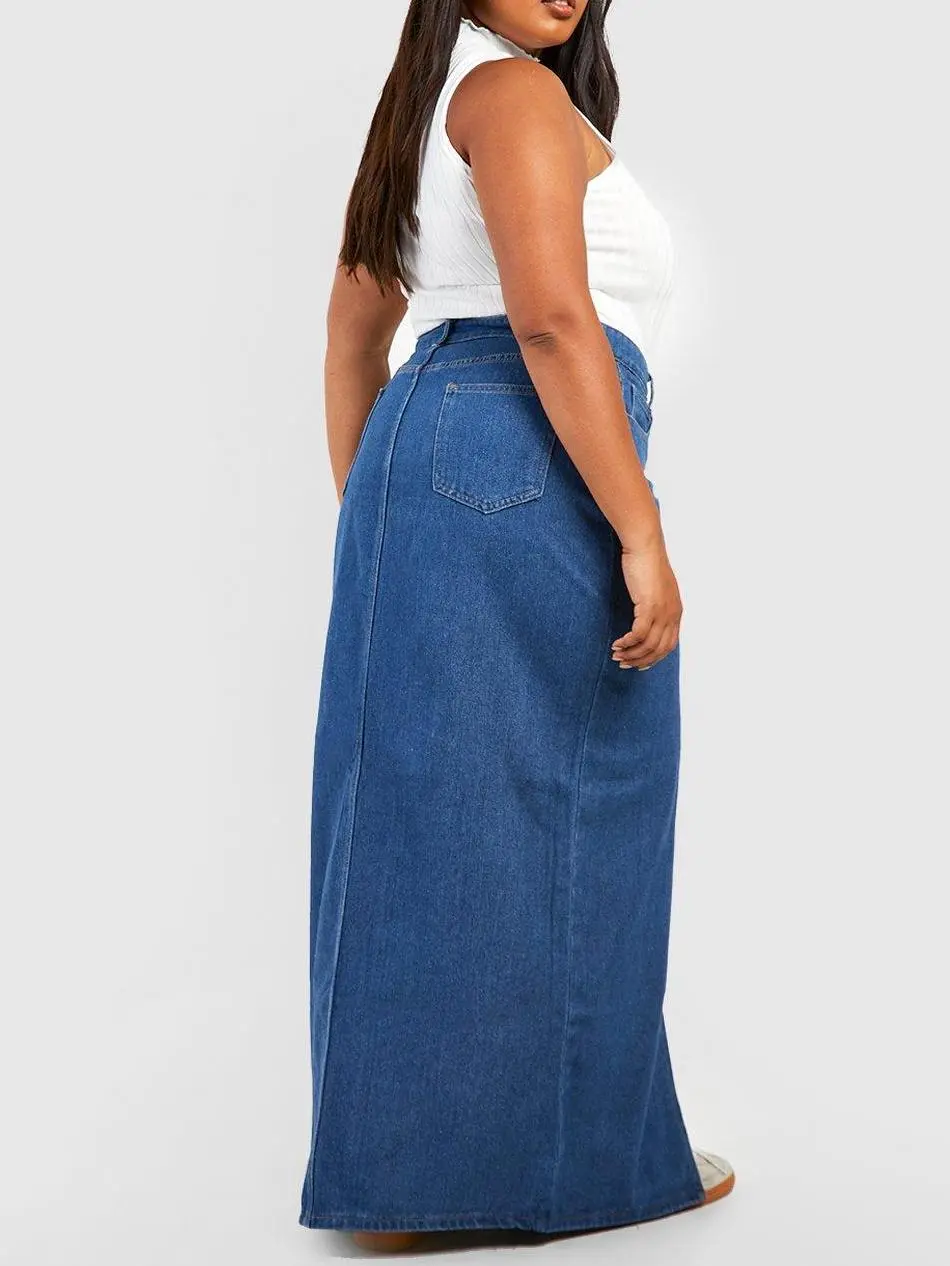 DENIM SPLIT FRONT MAXI SKIRT