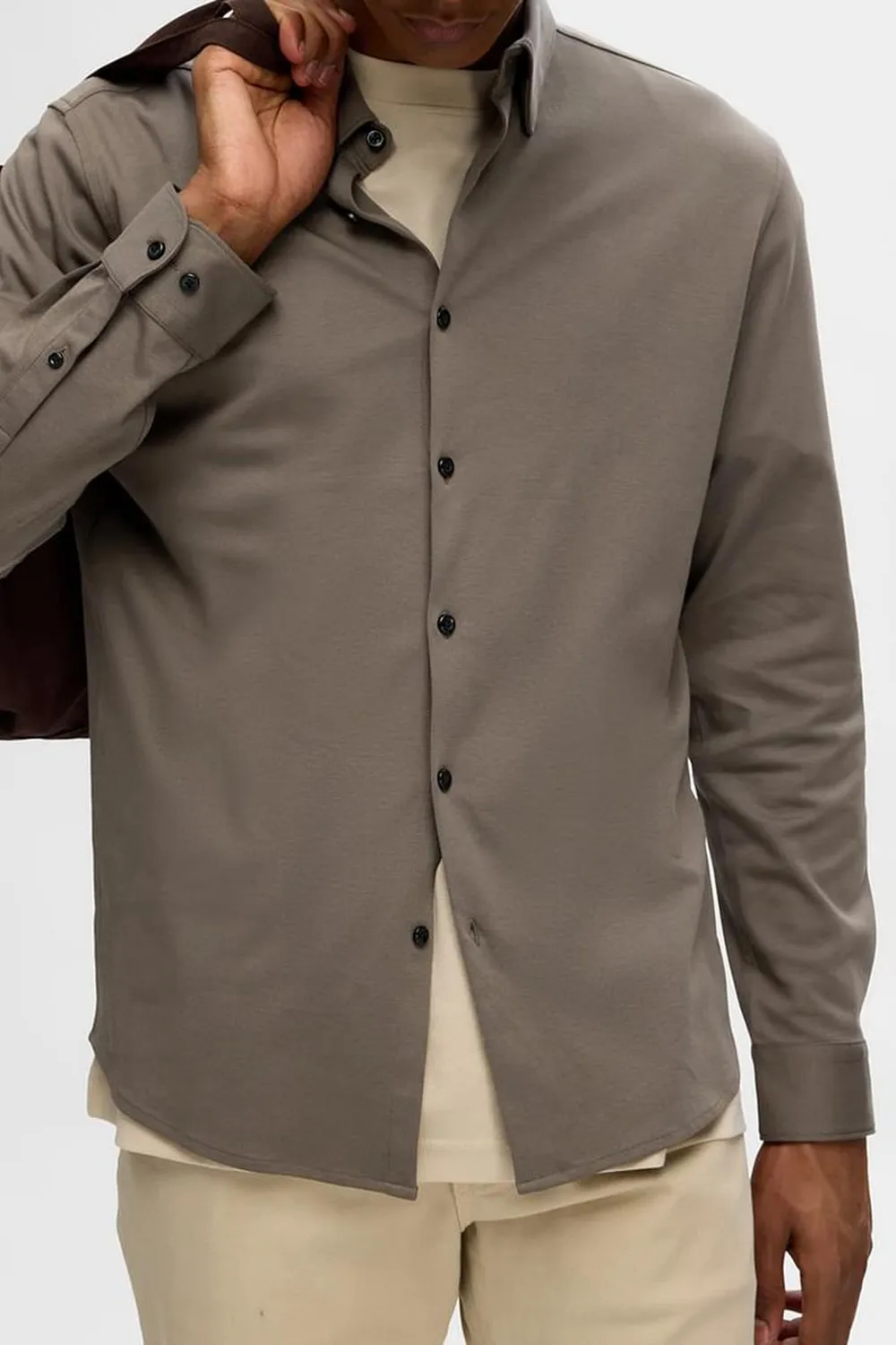 Brown Jersey Slim Fit Shirt