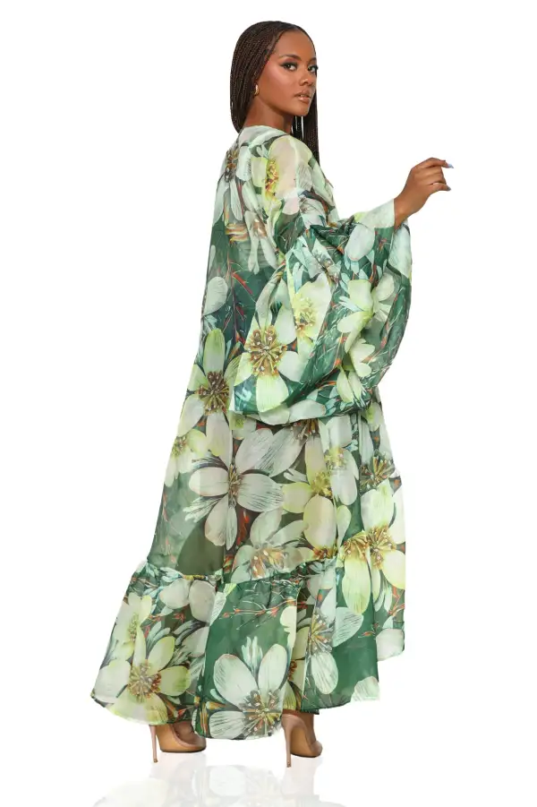 Grand Entrance Floral Organza Kimono (Green Multi)