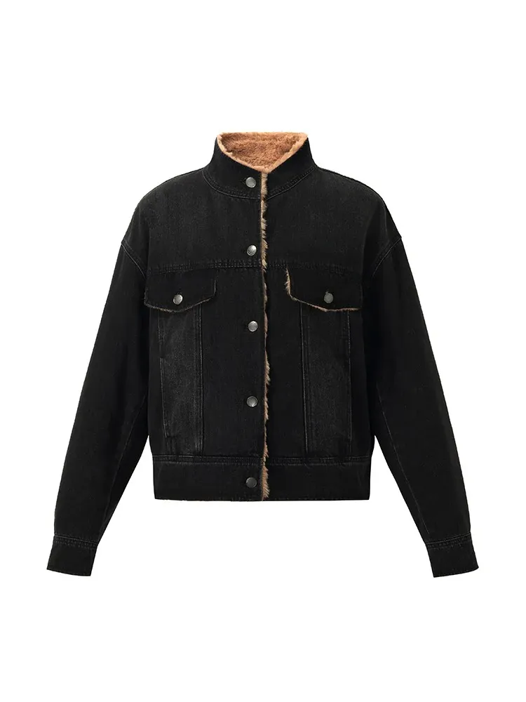 Denim Stand Collar Women Jacket