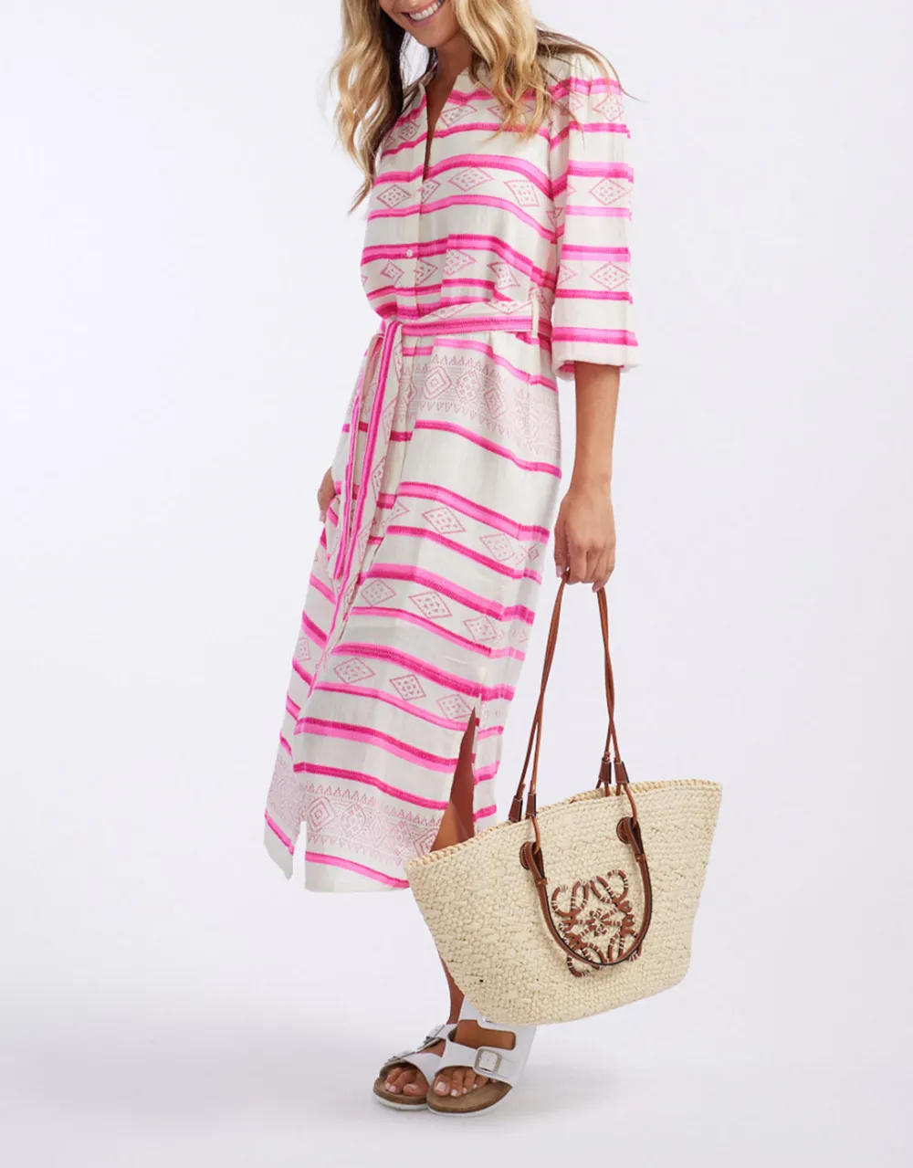 Palm Island Dress - Neon Pink Stripe