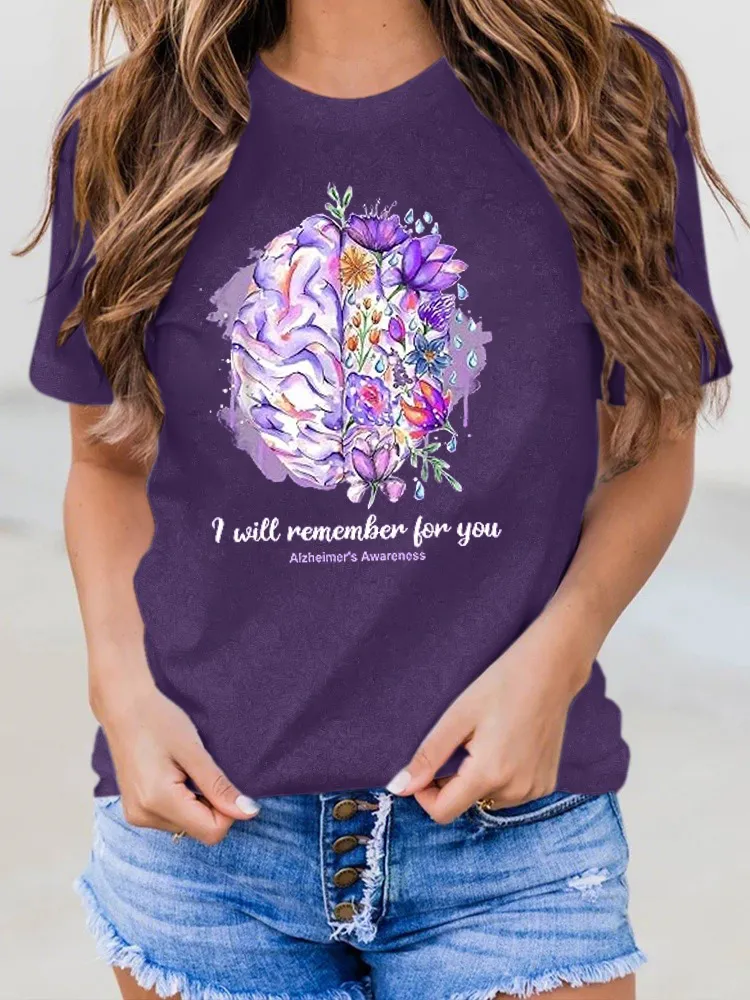 Women'S I Will Remember For You Alzheimer'S Awareness Round-Neck T-Shirt