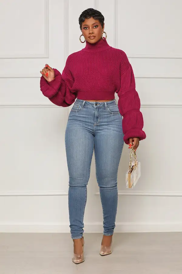 Burst Your Bubble Cropped Sweater (Fuchsia)- FINAL SALE