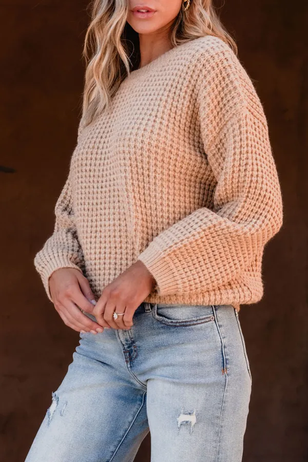 Camel Ribbed Waffle Knit Sweater