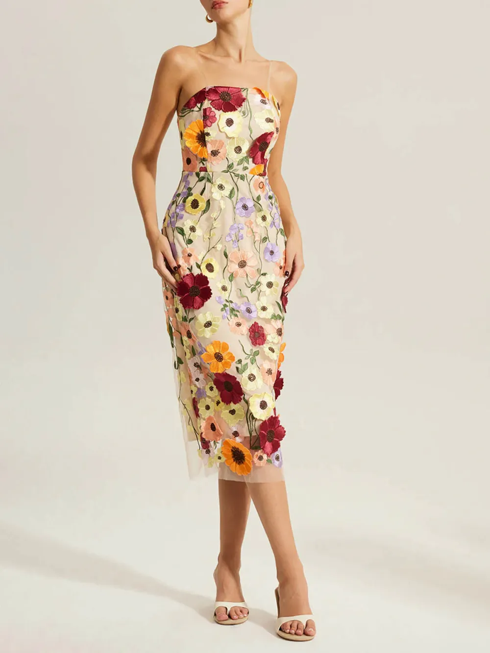 Flower Patched Cami Dress