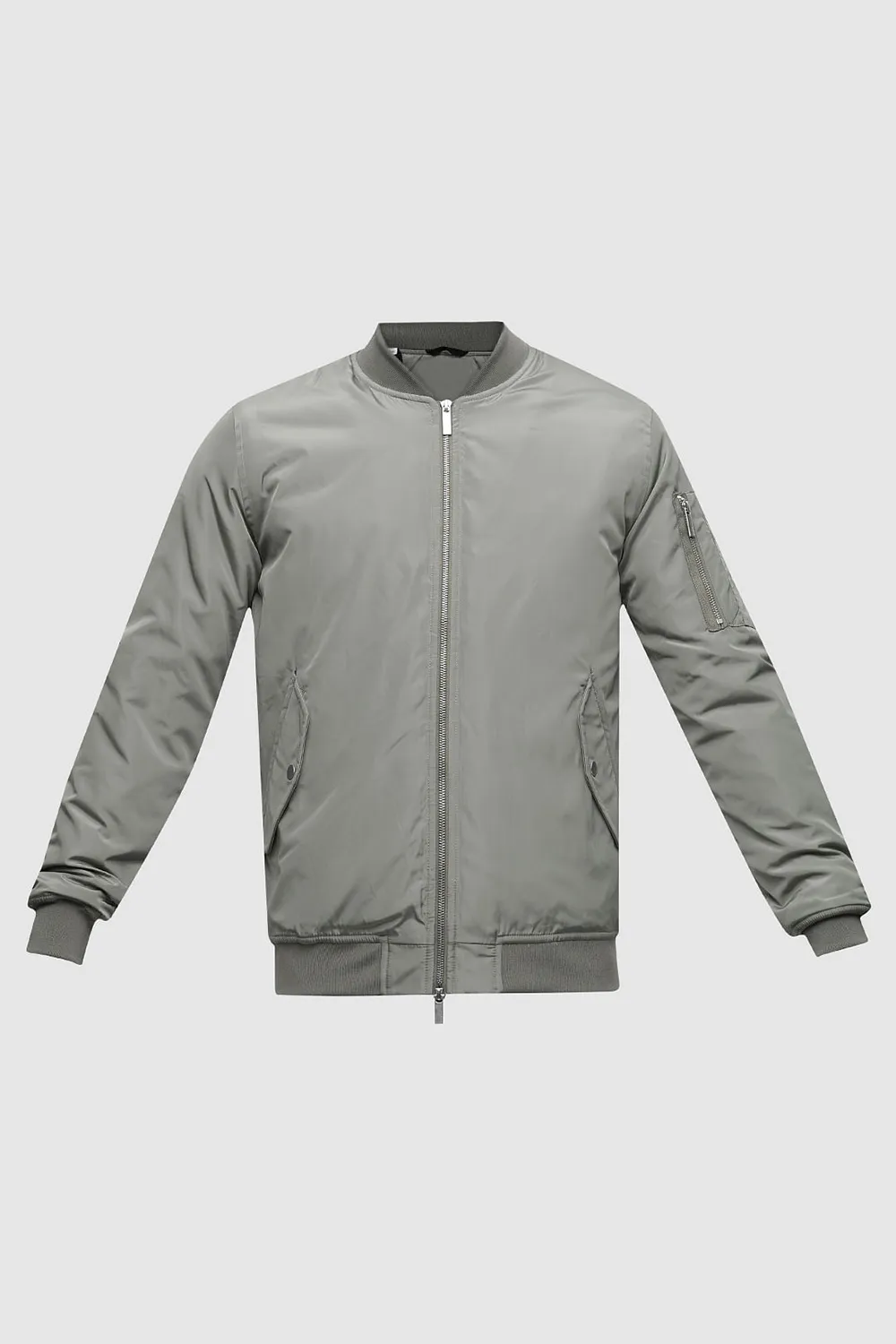 Grey Zip-Up Bomber Jacket