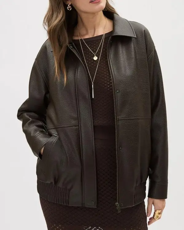 Faux Leather Aviator Jacket