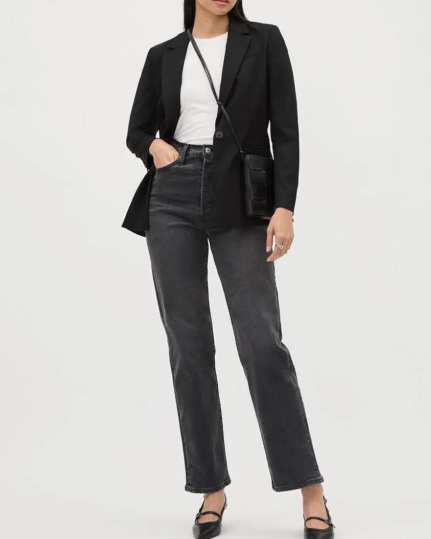 Black One-Button Wool-Blend Blazer