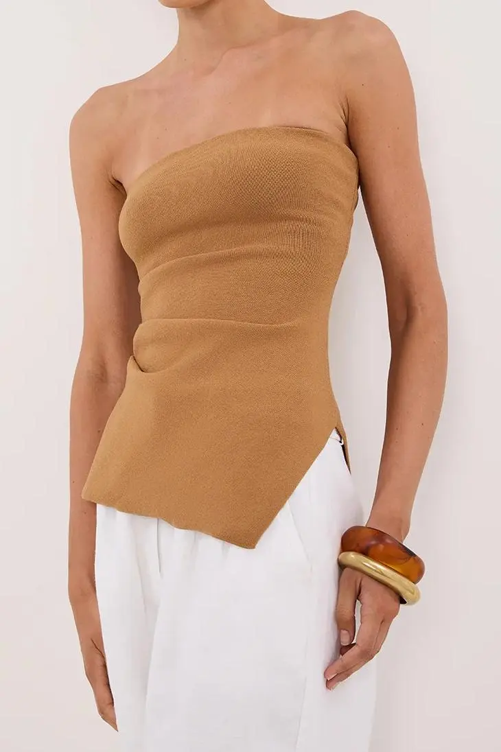 LUKE TAN BANDEAU KNIT TOP