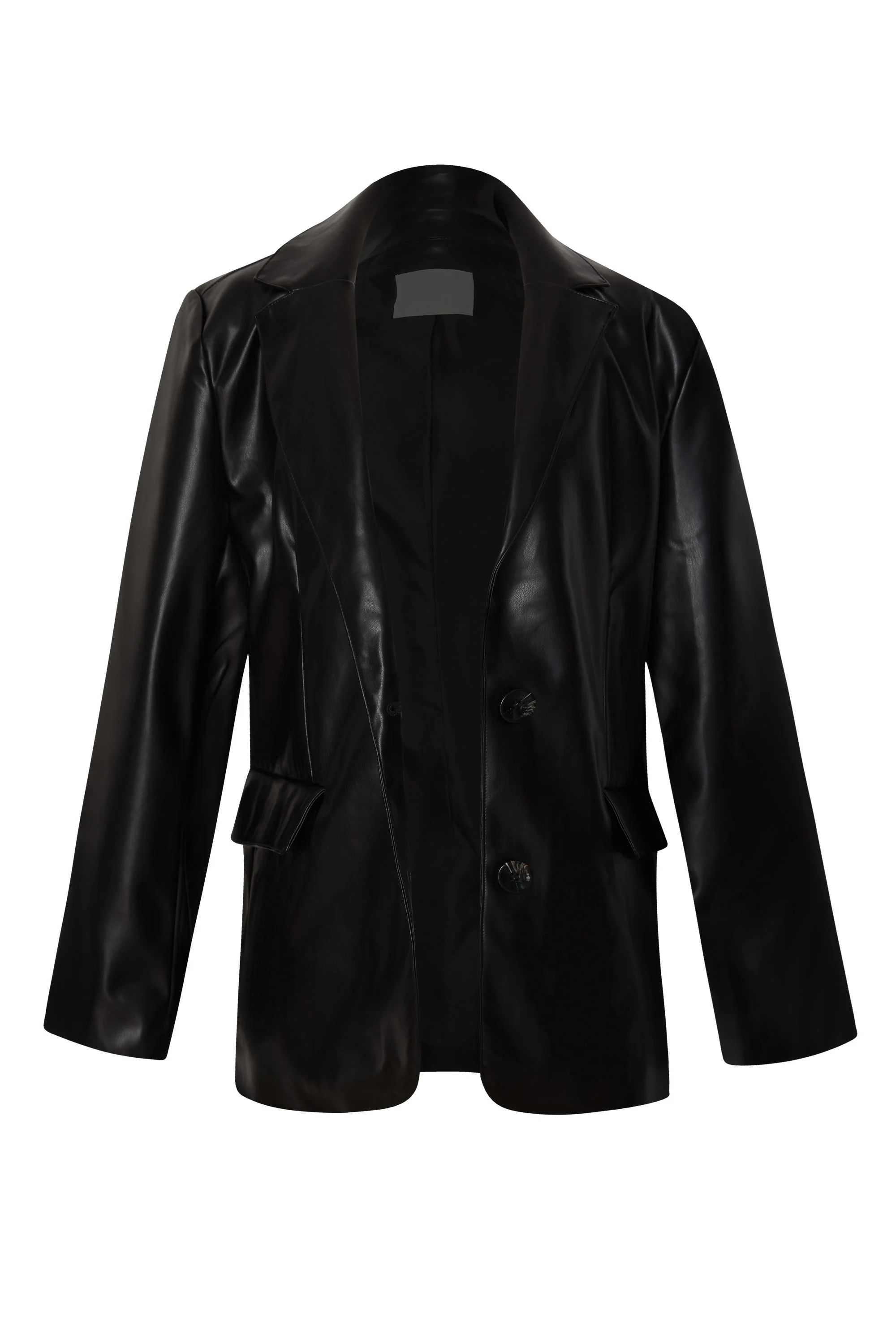 Black Pure Leather Long Sleeve Blazer