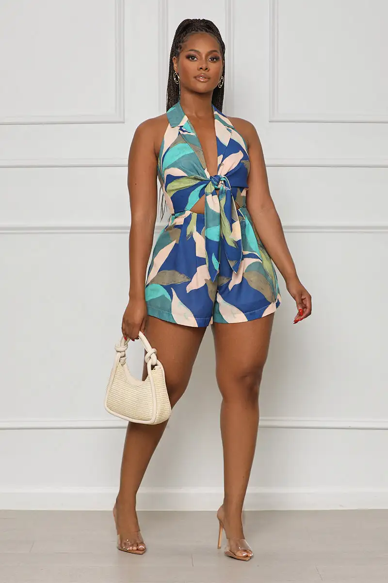 Safari Ride Cut Out Romper (Blue Multi)