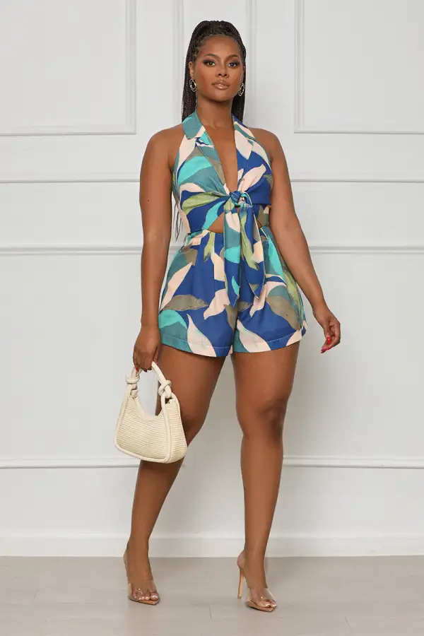Safari Ride Cut Out Romper (Blue Multi)