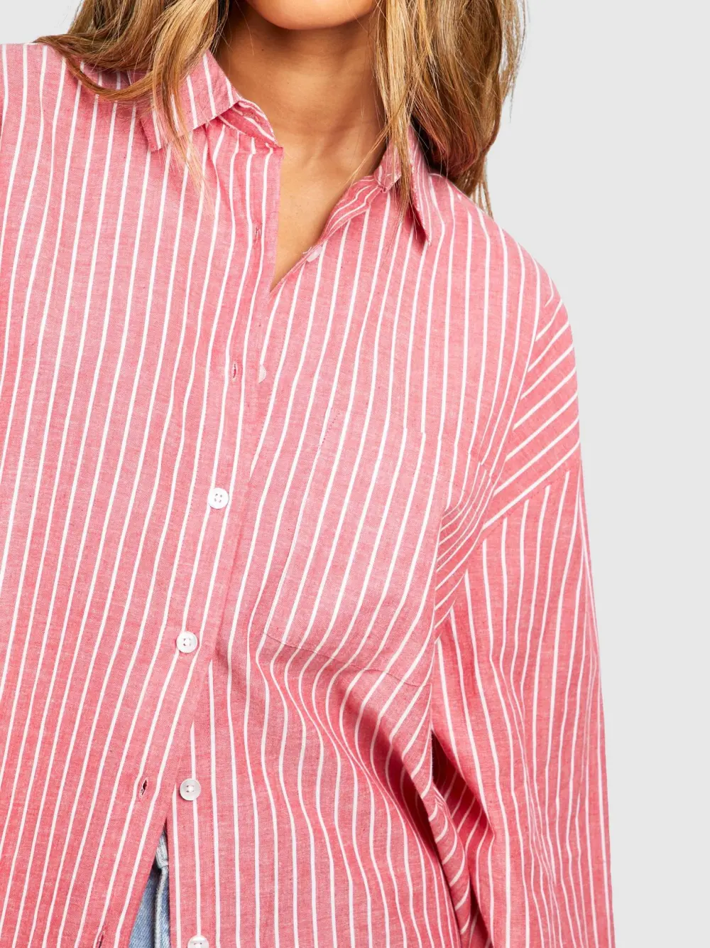 OVERSIZED POCKET DETAIL FINE STRIPE SHIRT