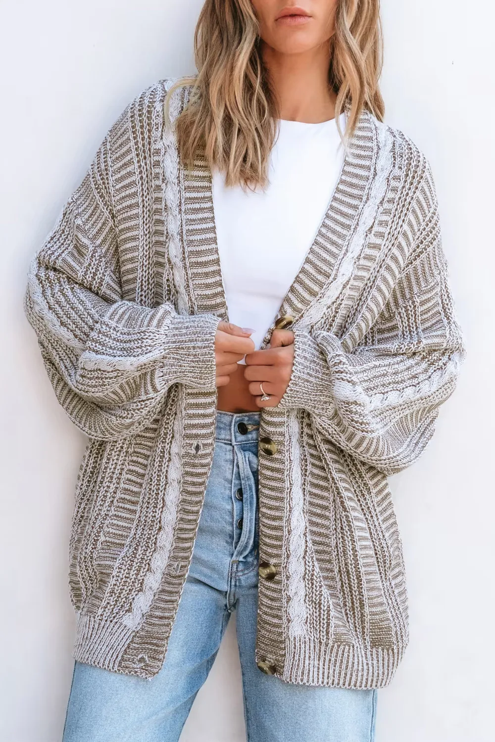 Brown Cable Knit Long Sleeve Longline Cardigan