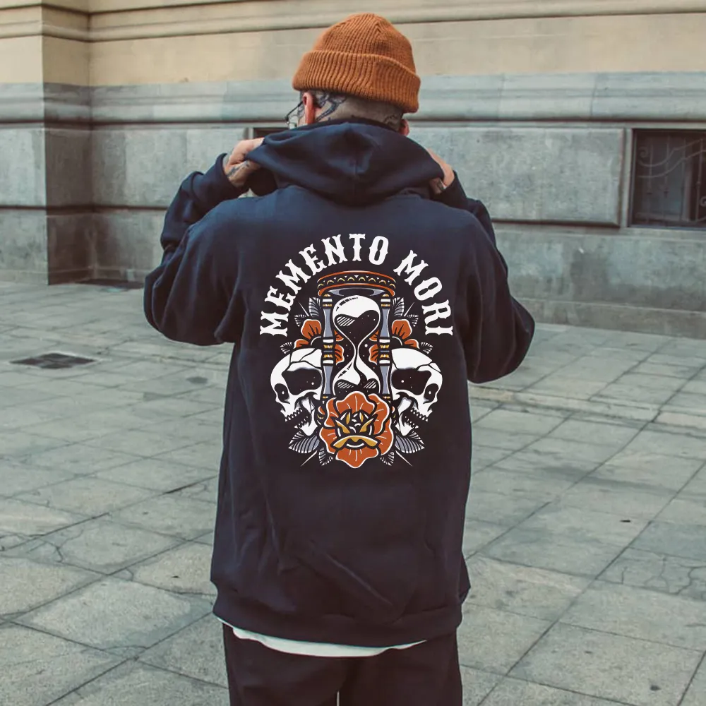 Memento Mori Hourglass Skull Print Men's Hoodie