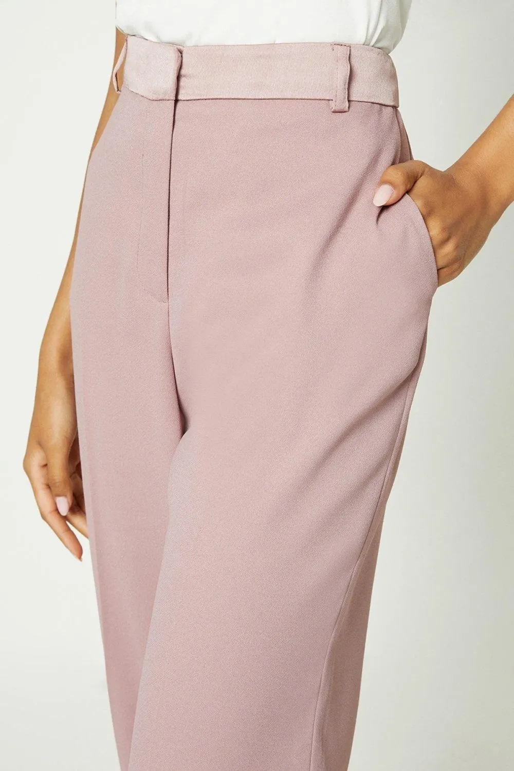 Petite Straight Leg Satin Waistband Trouser