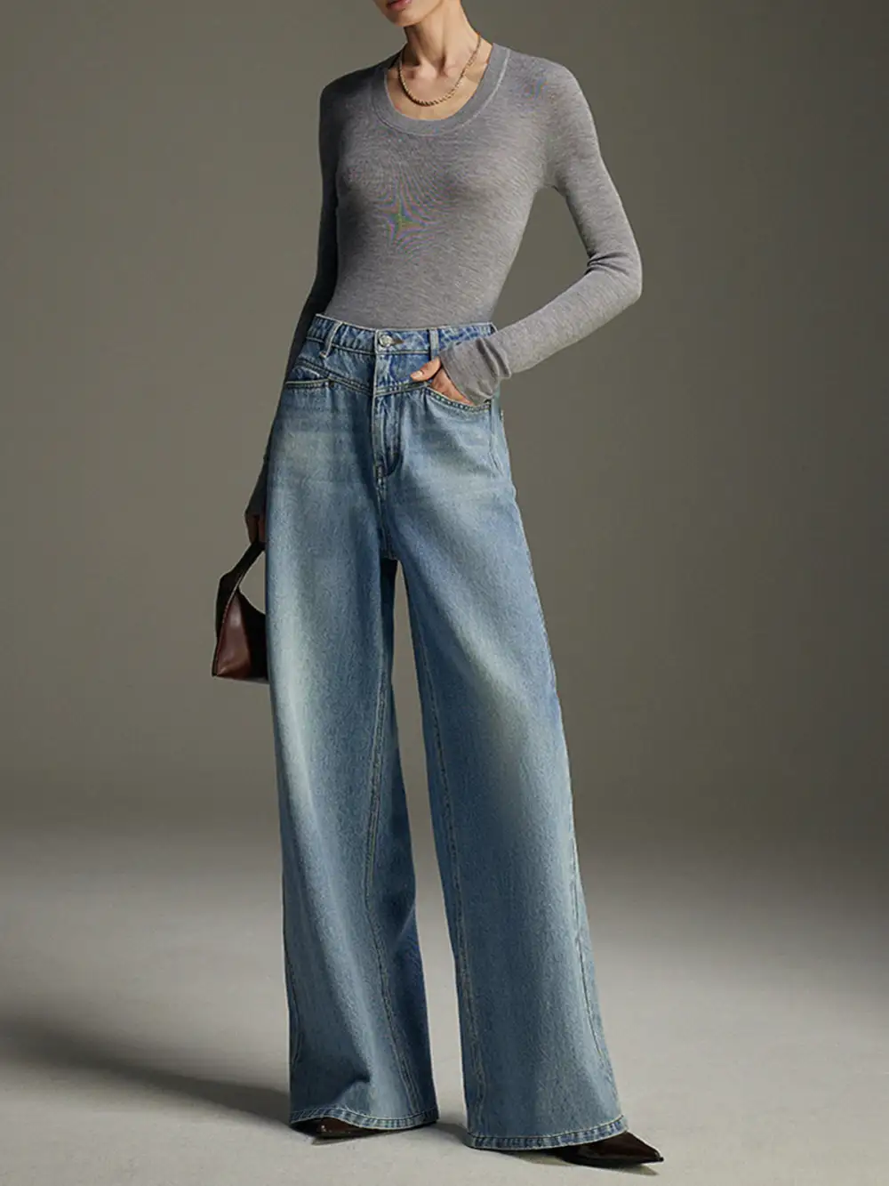 Button Up Mid-Waist Jeans With Pockets