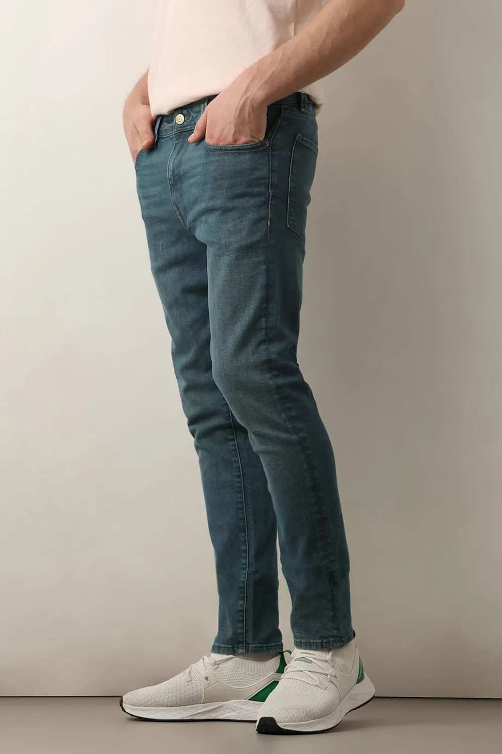 Blue Mid Rise Leon Slim Fit Jeans