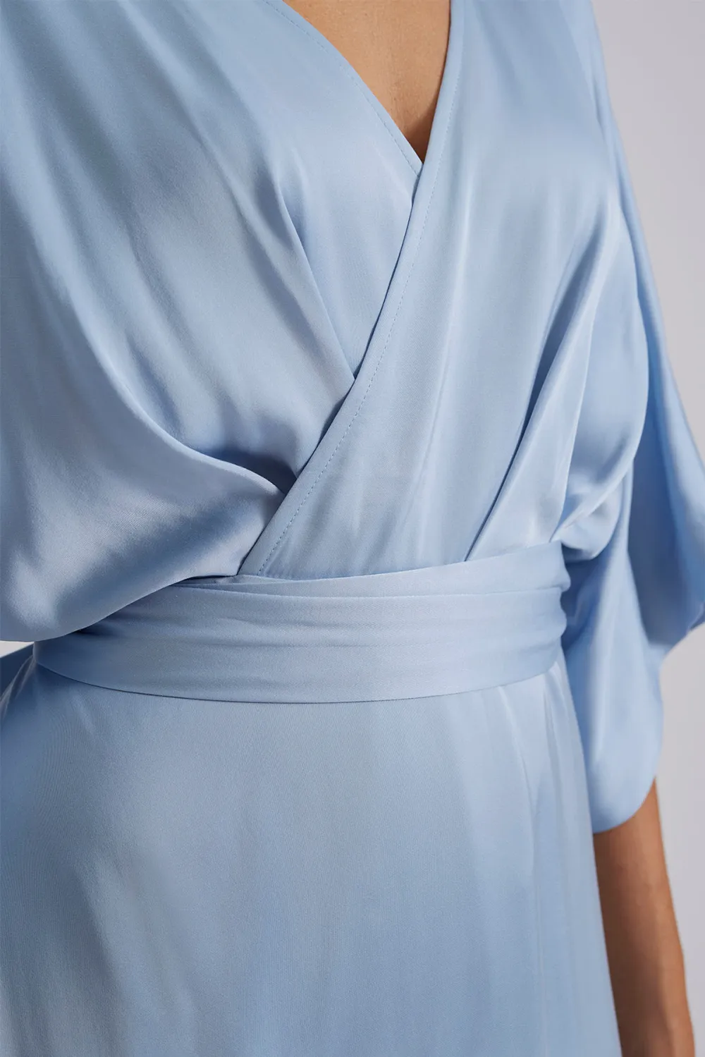 Wrap Style Satin Maxi Dress