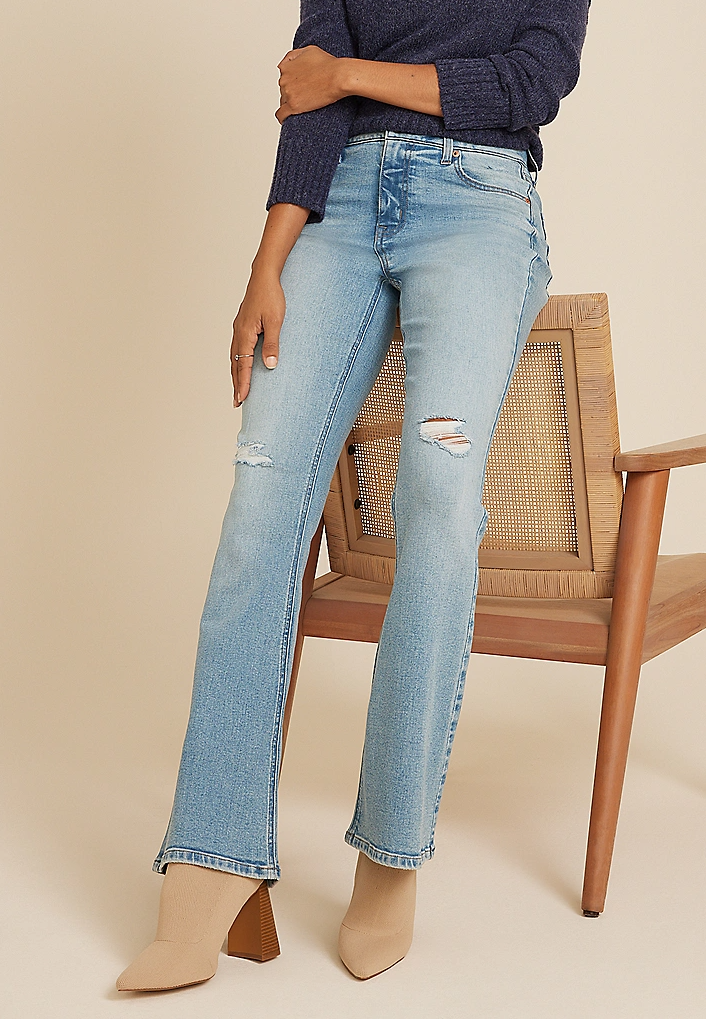 High Rise Ripped Flare Jean